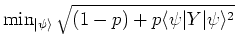 $\min_{\vert\psi\rangle} \sqrt{ (1-p)+p \langle\psi\vert Y\vert\psi\rangle^2 }$